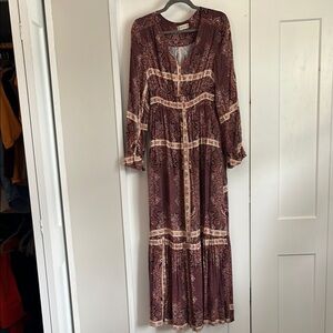 Altar'd State Red and Cream Tiered Sundress with Bishop Sleeves